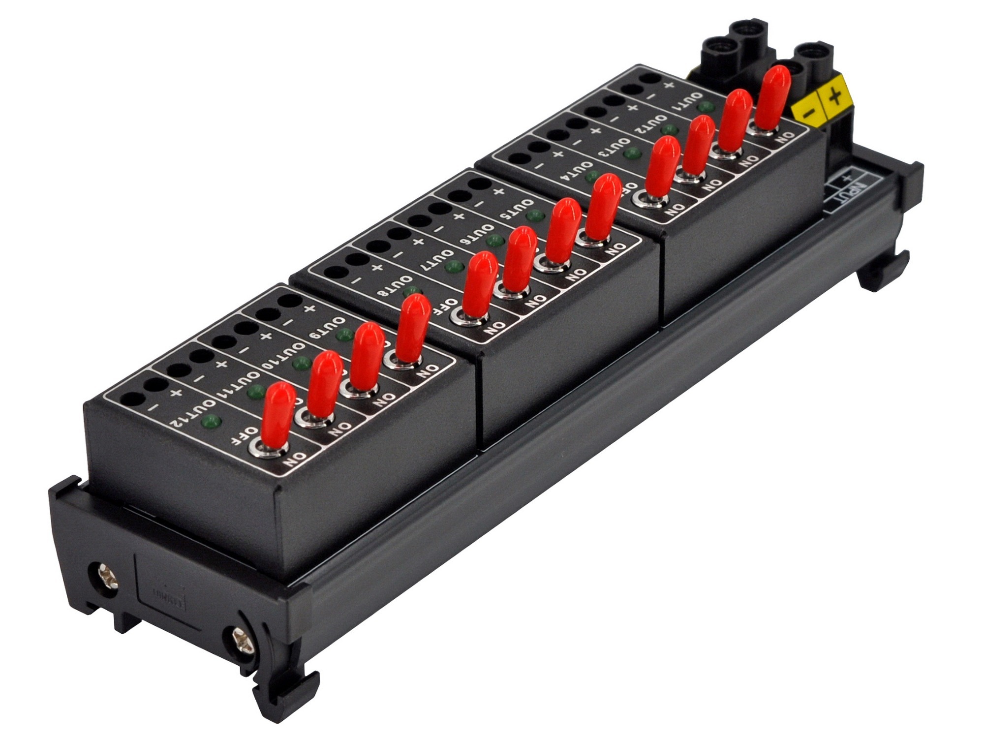 DC 12 Channel Toggle Switch Power Distribution Module, DIN Rail Mount