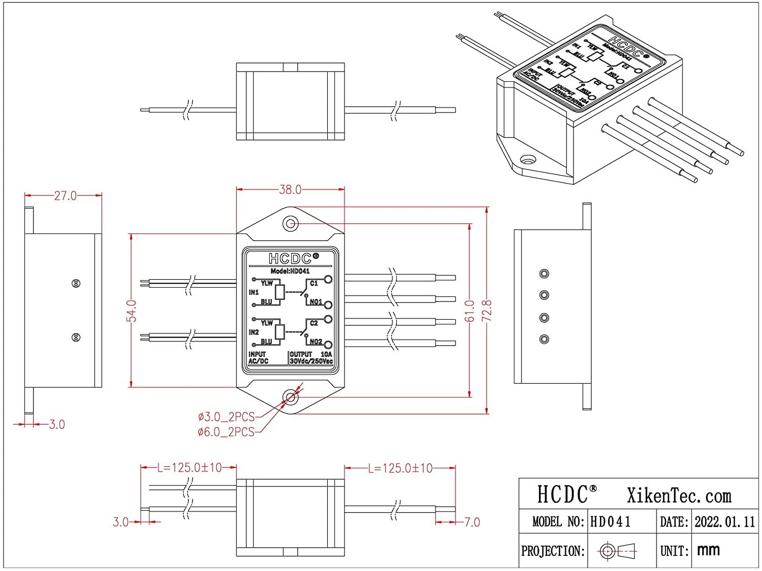 Dual SPST-NO 10 Amp Power Relay Module (AC/DC 5V)