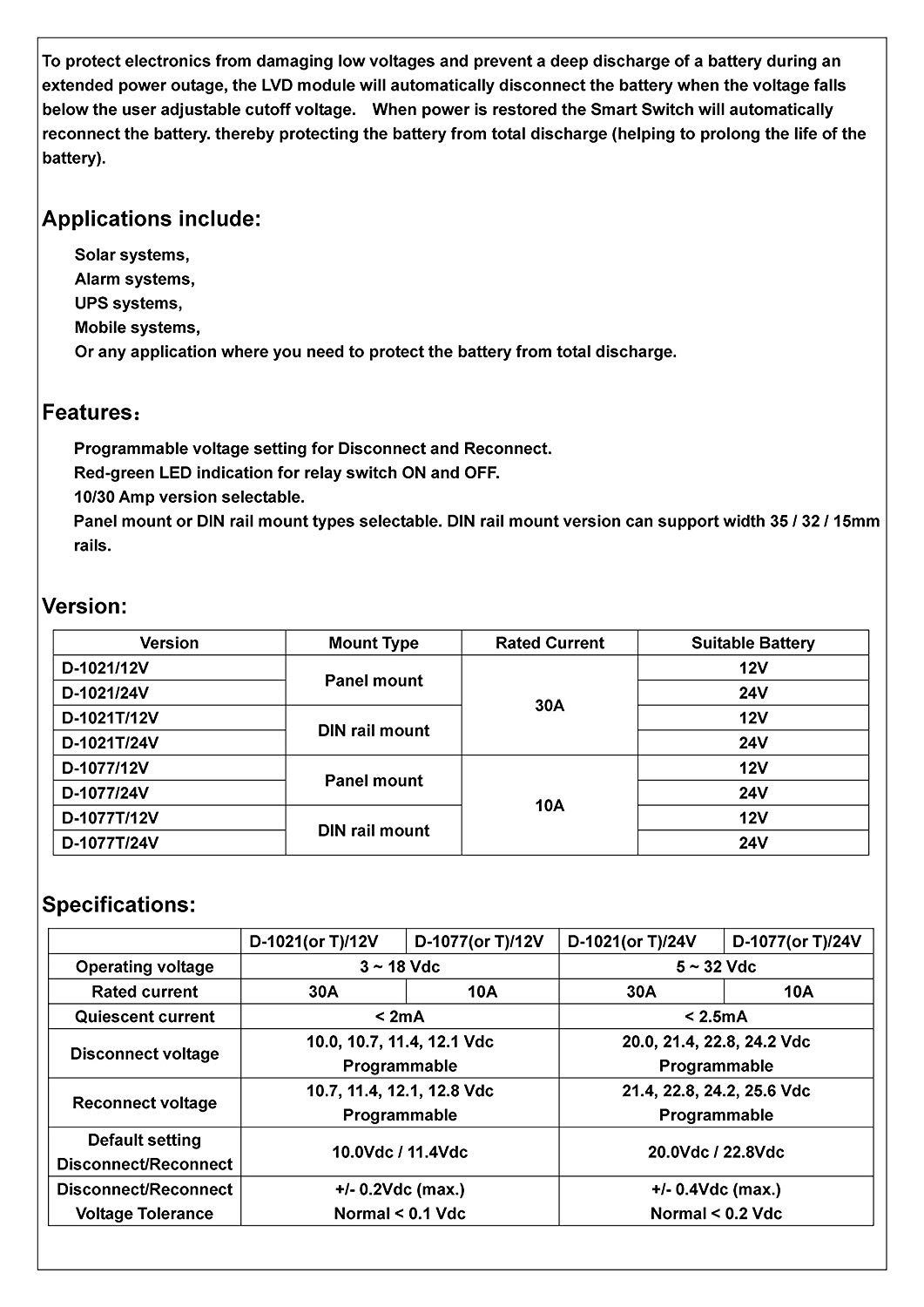 CZH-LABS Low Voltage Disconnect Module LVD, 12V 10A, Protect/Prolong Battery Life.