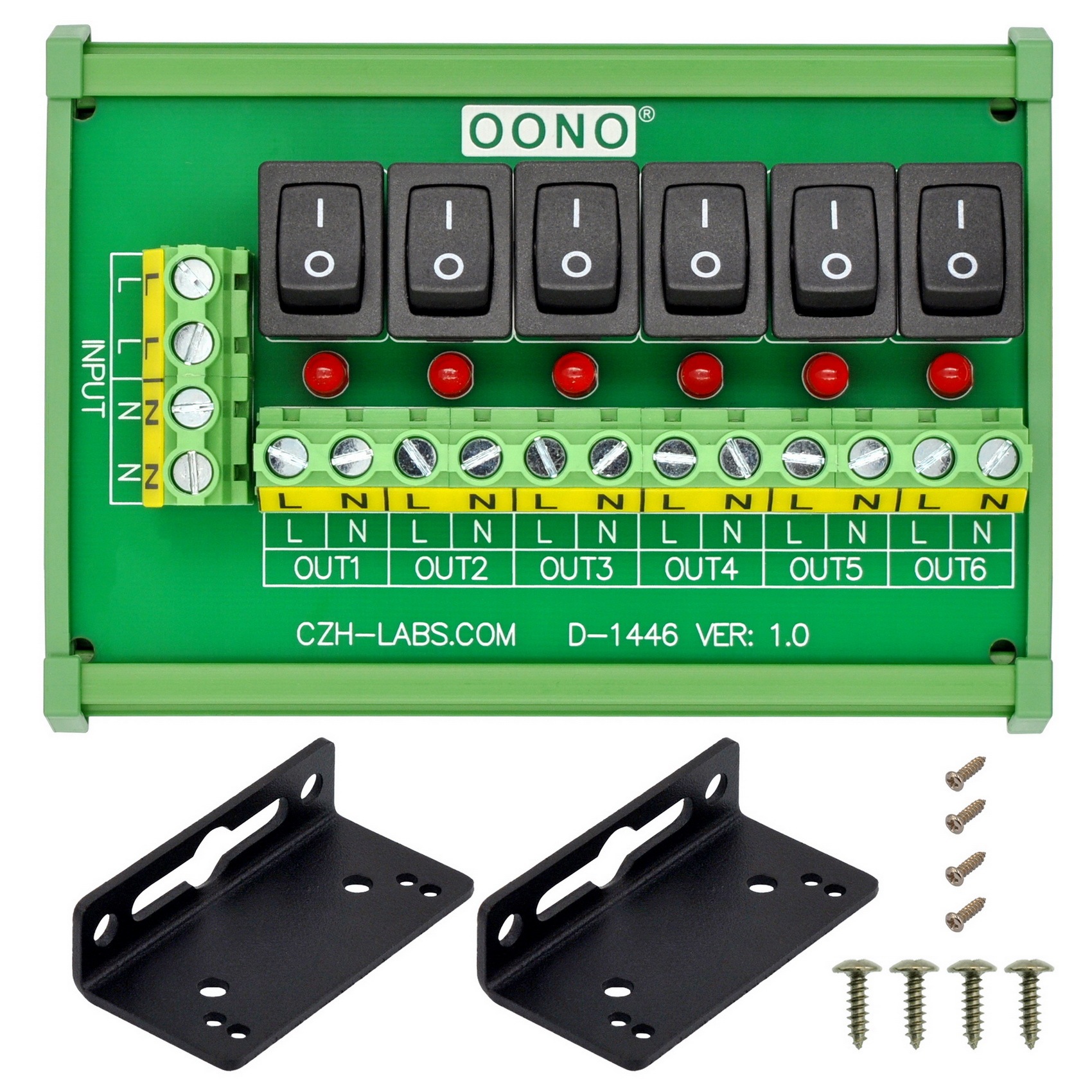 Wall Mount 6 Channel Rocker Switch AC 115V 230V Power Distribution Strip Module