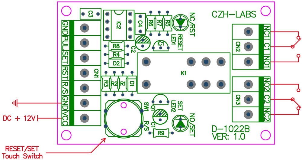 Panel Mount Momentary-Switch/Pulse-Signal Control Latching DPDT Relay Module,5V.