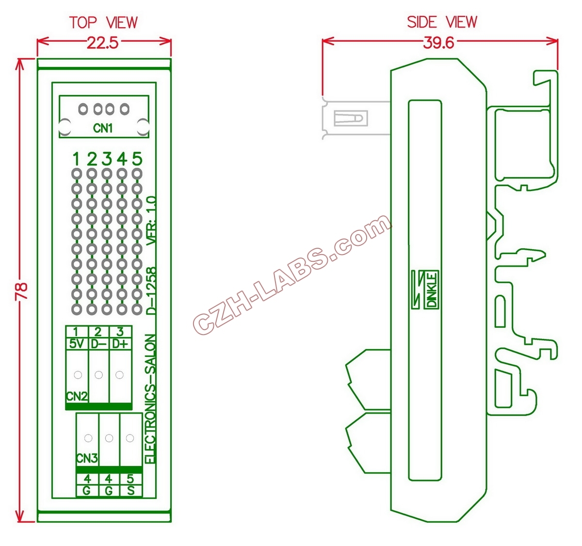 Slim DIN Rail Mount USB Type A Female Vertical Jack Breakout Board Interface Module.