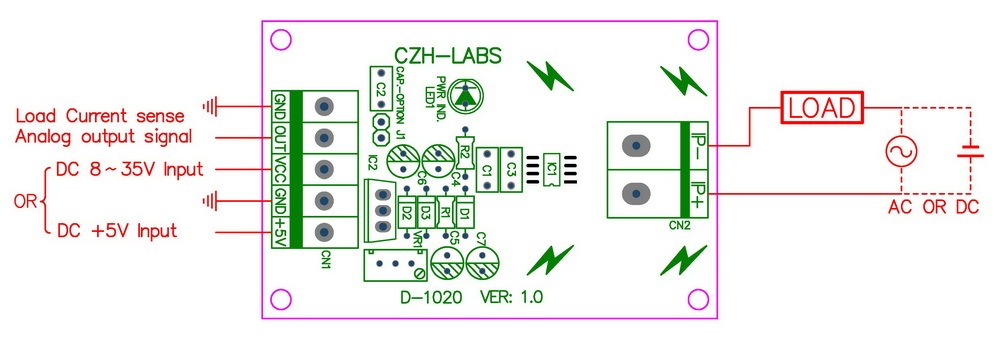 Panel Mount +/-5Amp AC/DC Current Sensor Module Board, based on ACS712.
