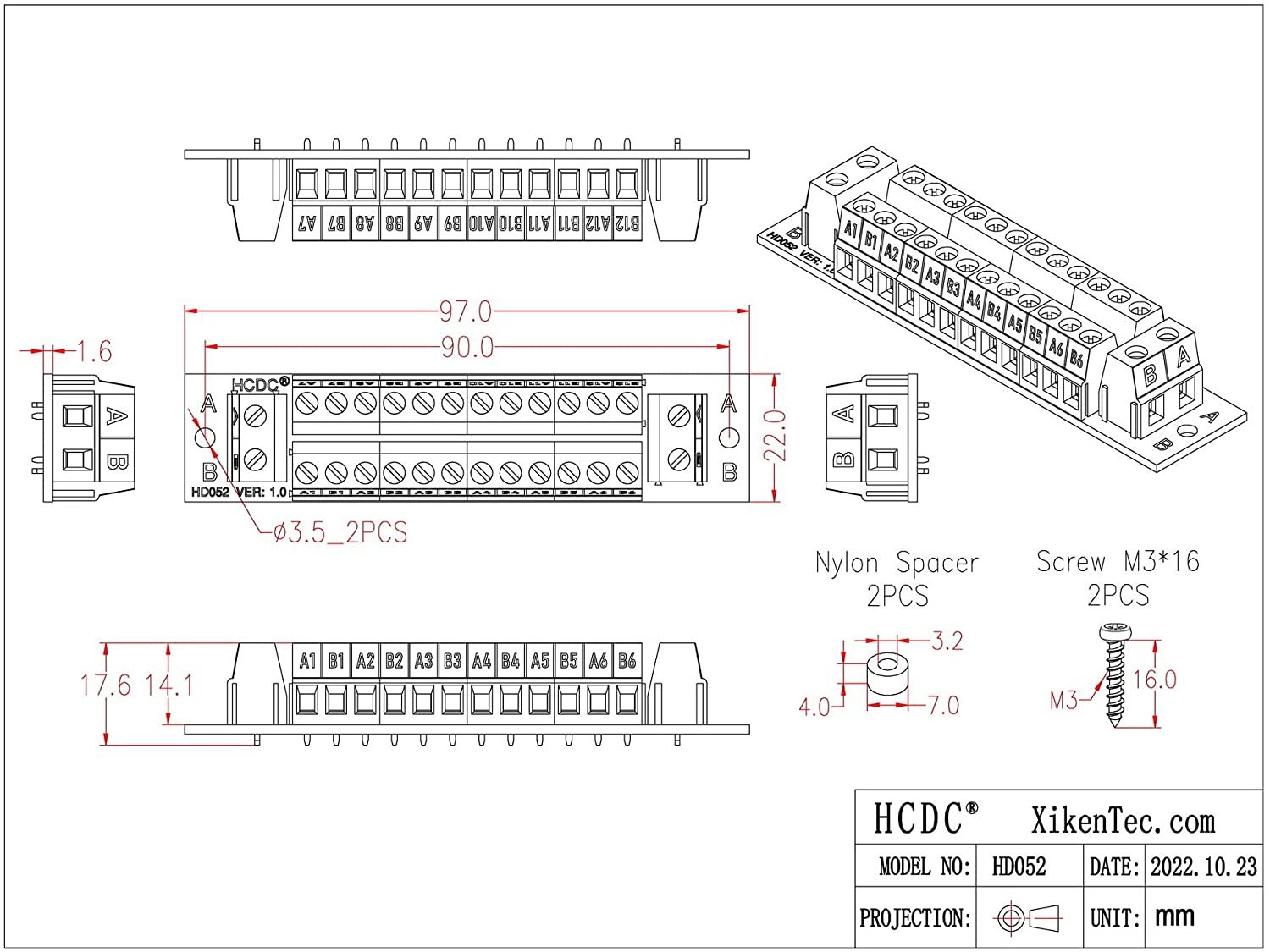 16 Amp 2x12 Position Terminal Block Distribution Module for AC DC 48V max.