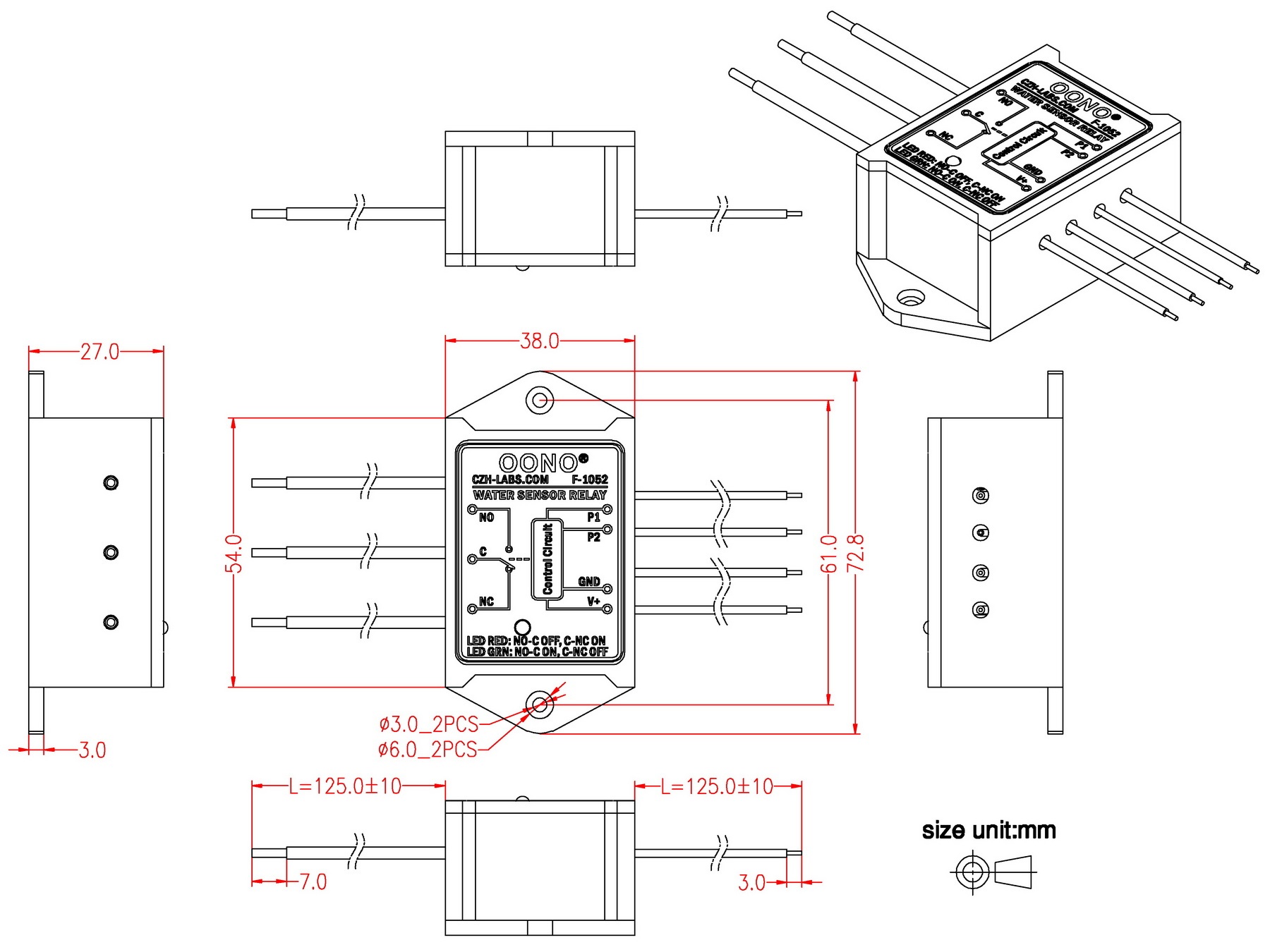 Water Sensor Relay SPDT Switch Module, OONO F-1052