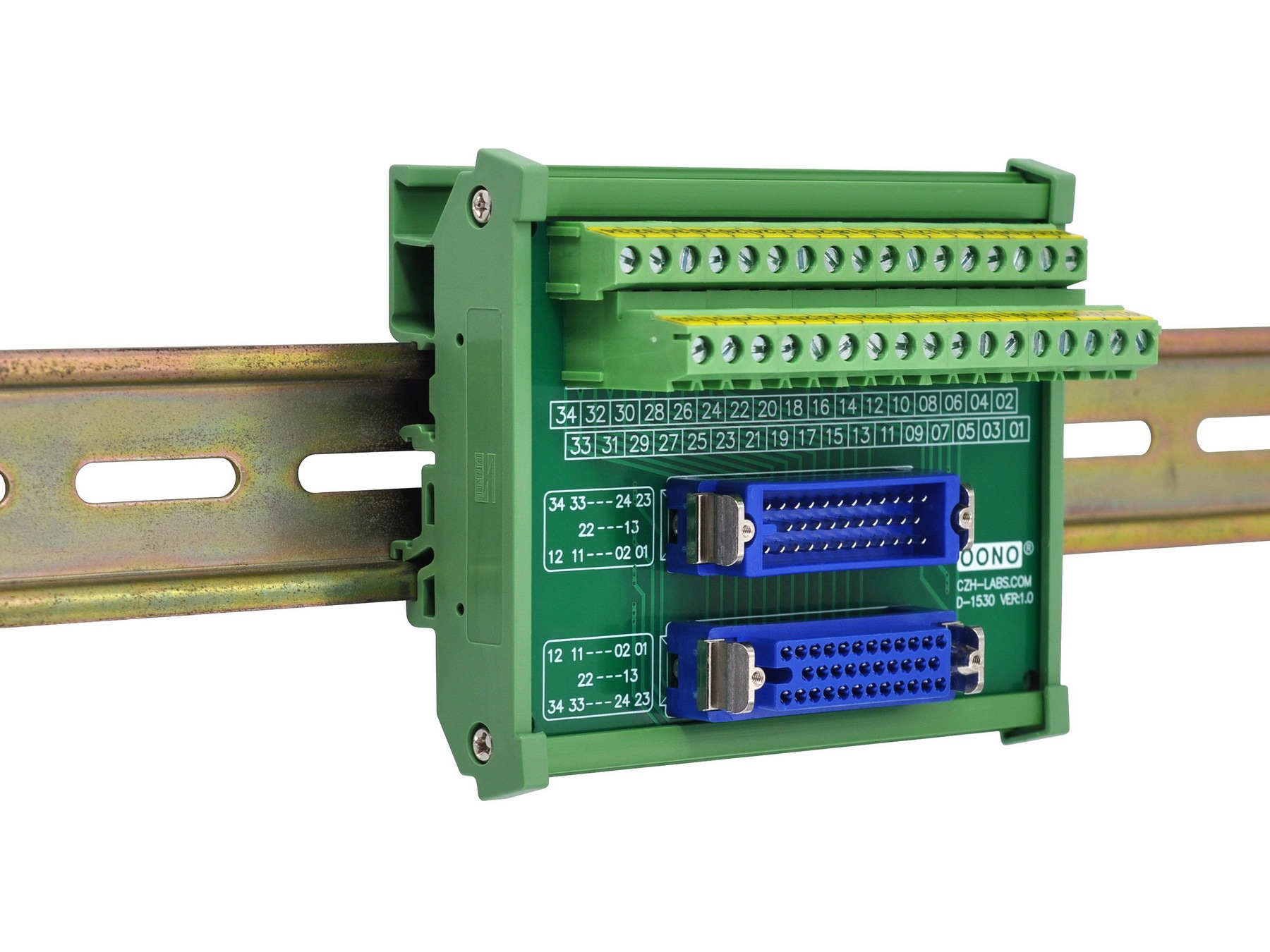 DIN Rail Mount MR34 Male-Female Breakout Board Terminal Block Interface Module, MR-34RMD2 MR-34RFD2