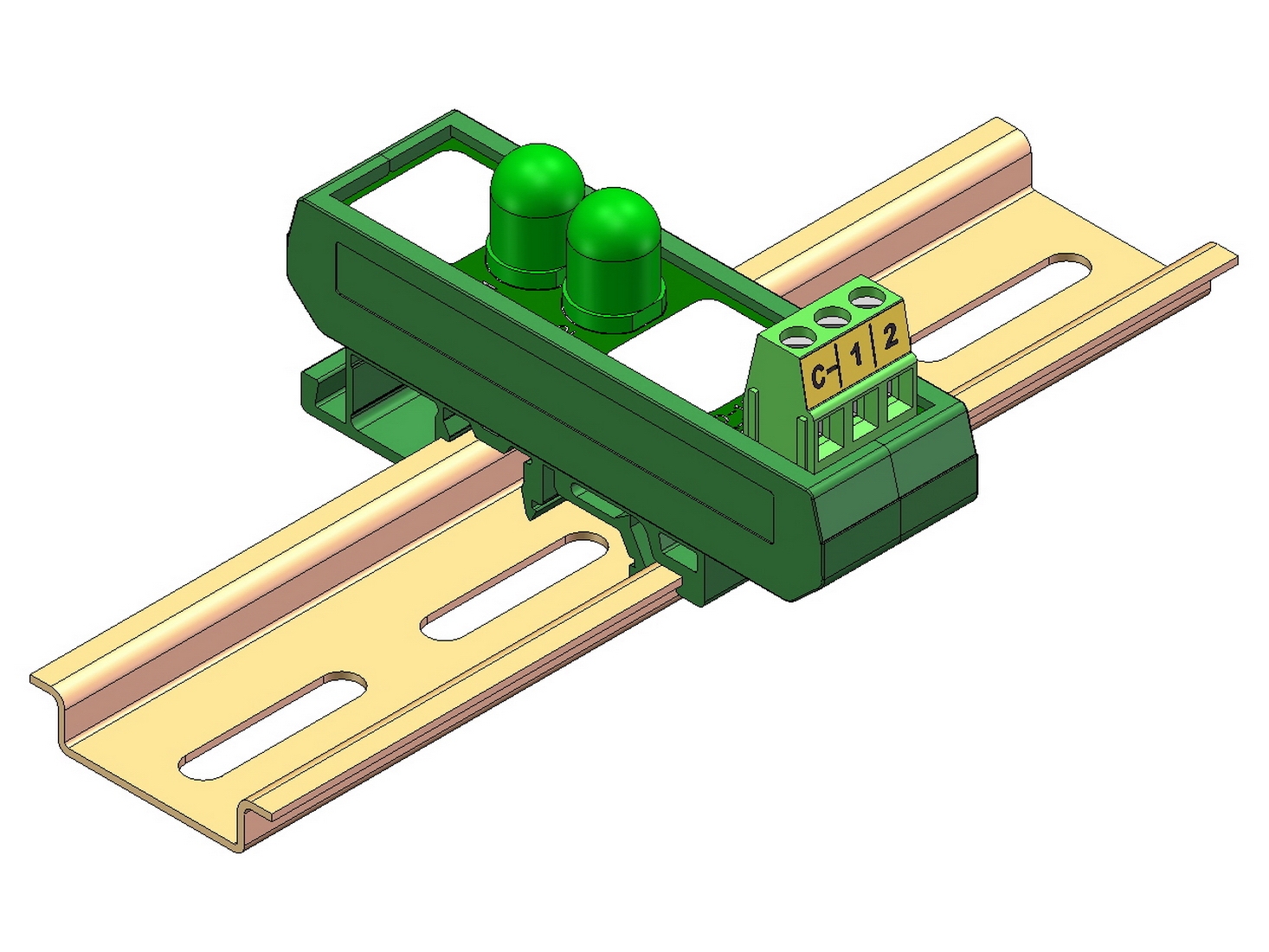 DIN Rail Mount DC 5-32V Common Negative 2 Green 10mm LED Indicator Light Module