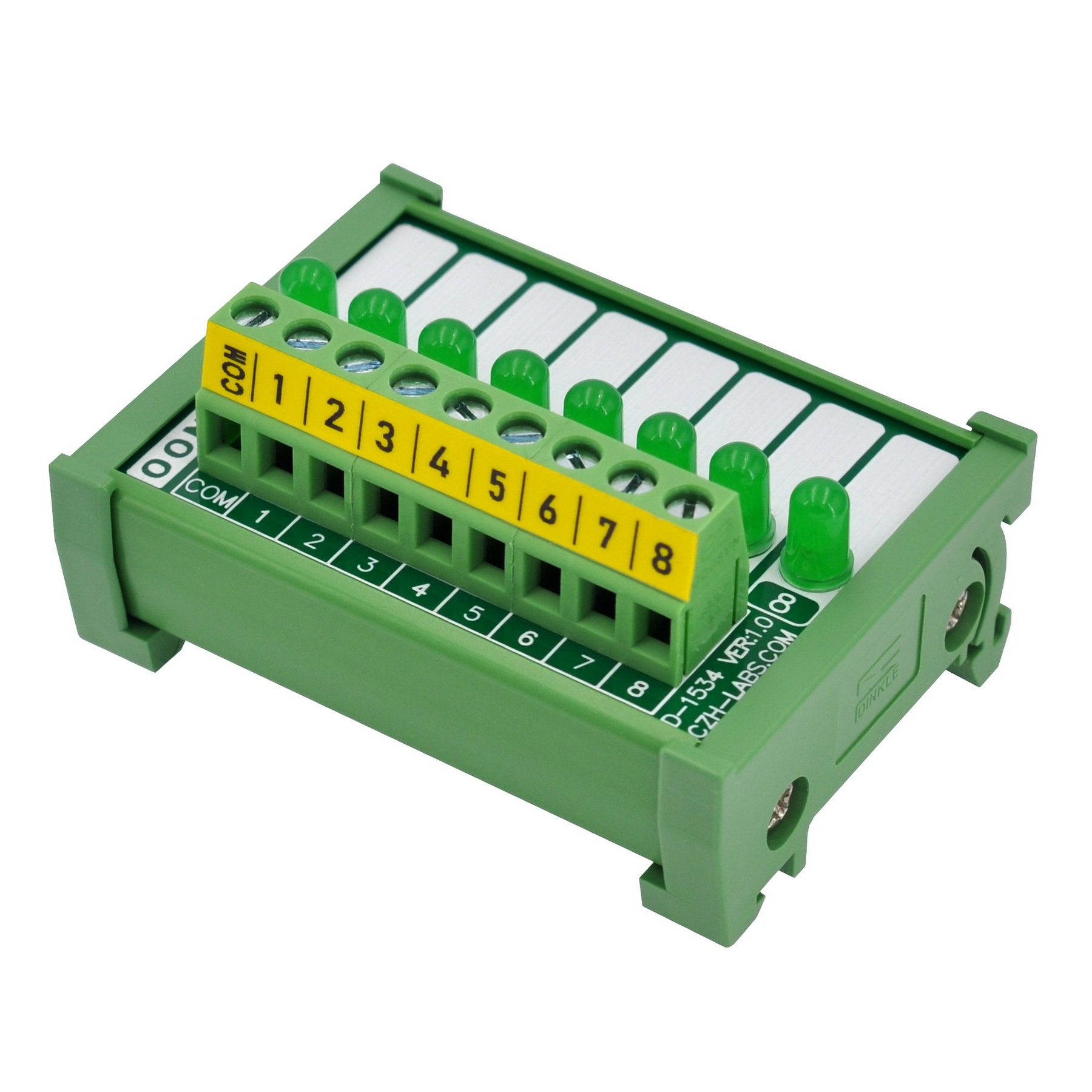 DIN Rail Mount 8 Green LED Indicator Light Module, Support 5-50VDC Common Positive and Negative