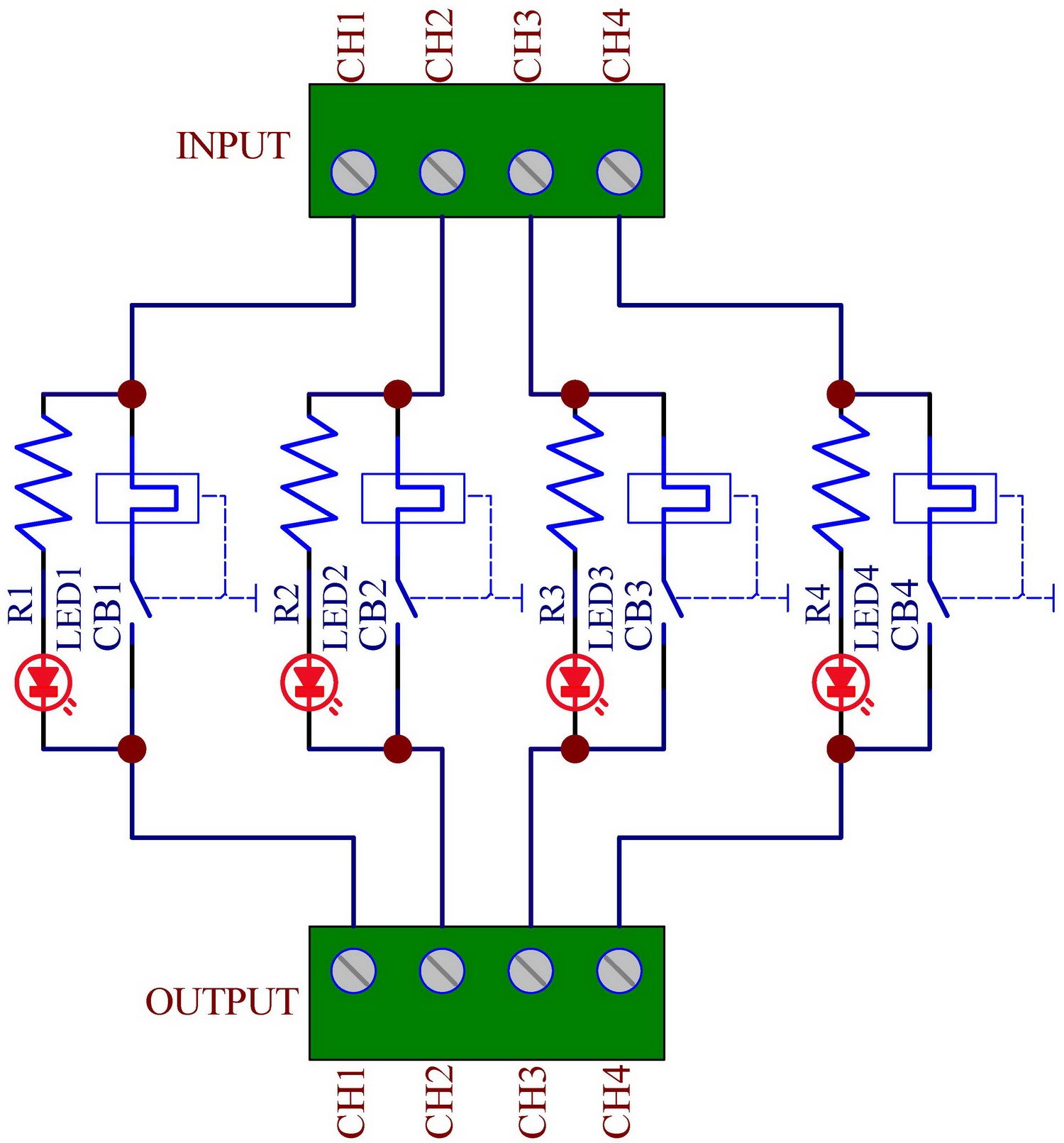 Panel Mount Independent 4 Channels Thermal Circuit Breaker Module.