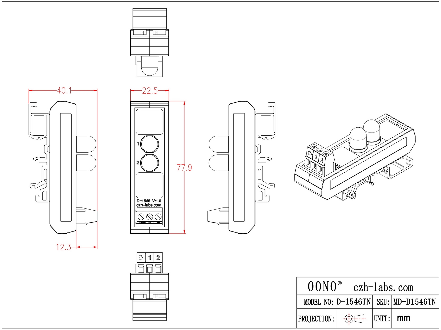DIN Rail Mount DC 5-32V Common Negative Red-Green 10mm LED Indicator Light Module