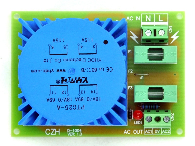 CZH P 115VAC, S 18VAC, 25VA DIN Rail Mount Toroidal Power Transformer Module.