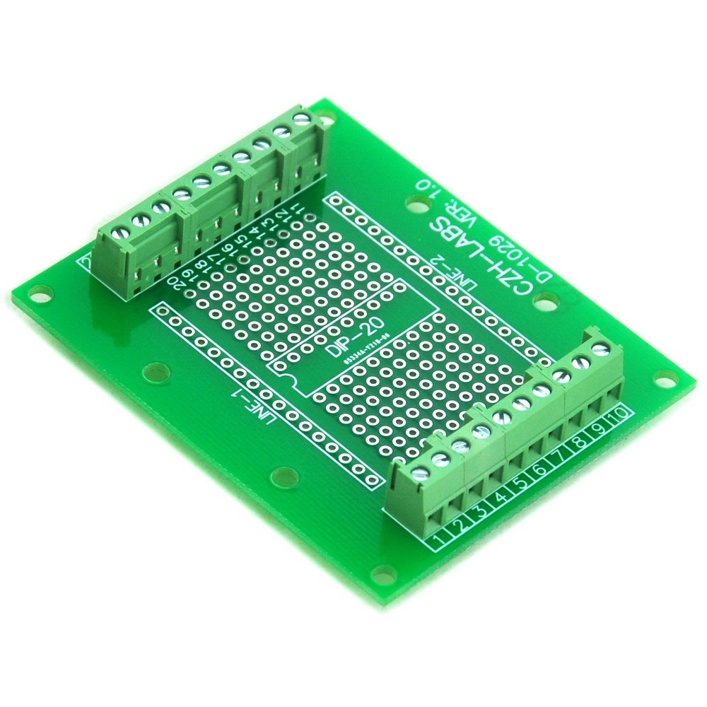 DIP-20 Component to Screw Terminal Block Adapter Board, DIP20 PCB.