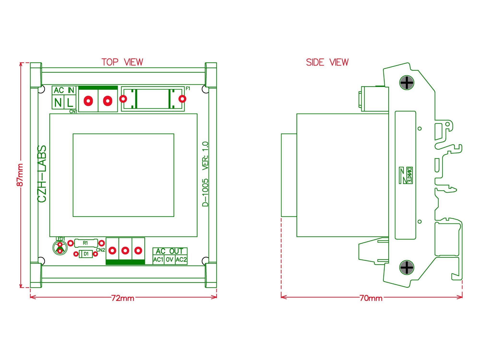 CZH-LABS P 230VAC, S 30VAC, 20VA DIN Rail Mount Power Transformer Module, D-1033T/S, AC30V .
