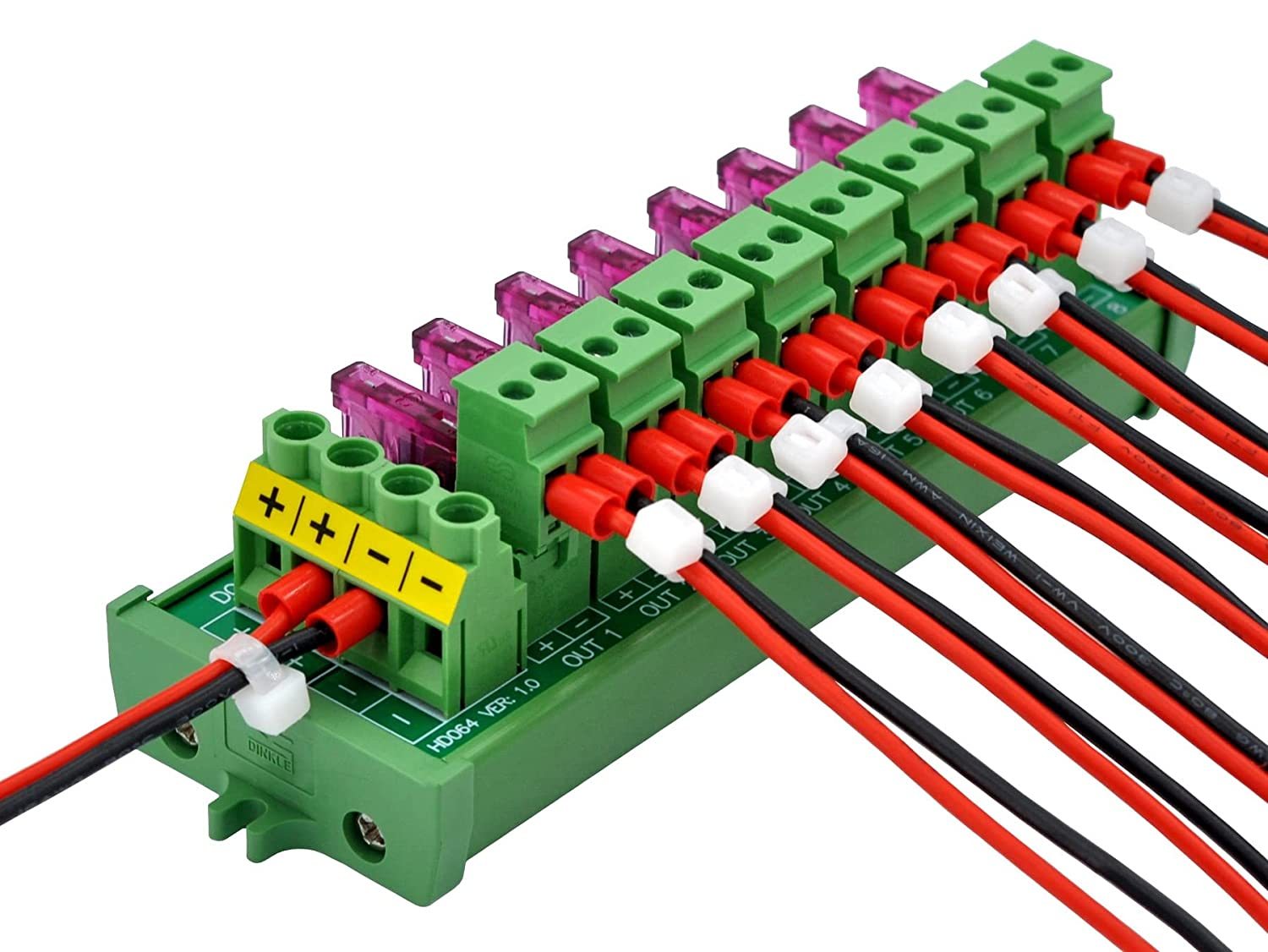 Screw Mount DC 5-32V 8 Channel Pluggable Side Wiring Terminal Block Power Distribution Fuse Module, HCDC HD064RP