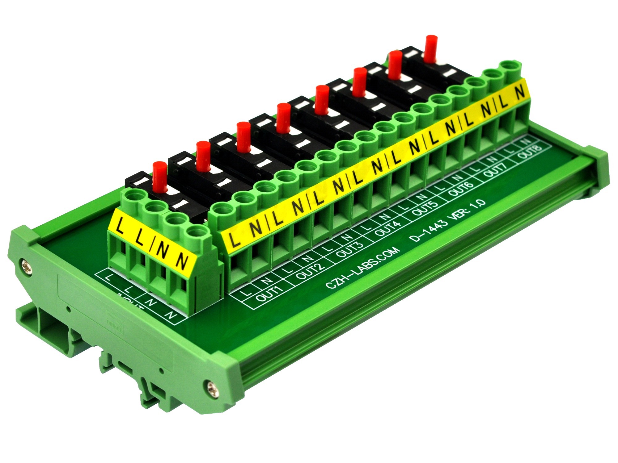 Resettable Thermal Circuit Breaker Overload Protector 8 Channel Power Distribution Module DIN Rail Mount