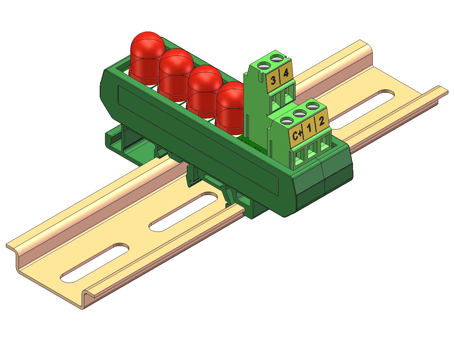 DIN Rail Mount DC 5-32V Common Positive 4 Red 10mm LED Indicator Light Module