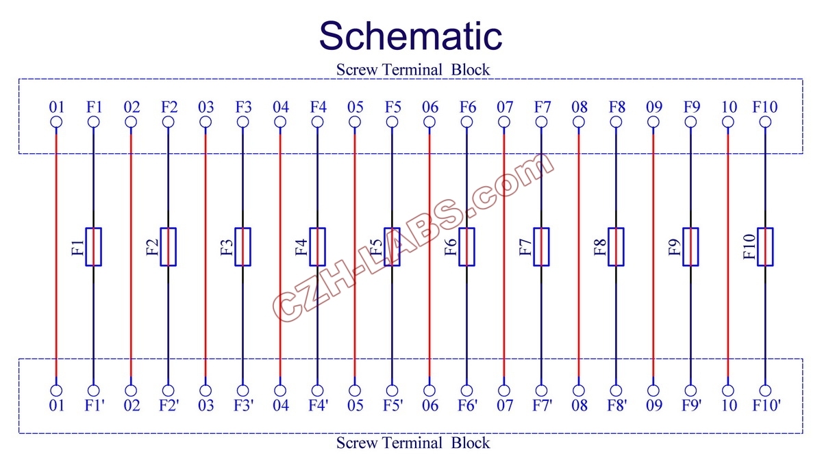 CZH-LABS Screw Mount 20 Position Screw Terminal Block Distribution Module with 10 Channel Fuses