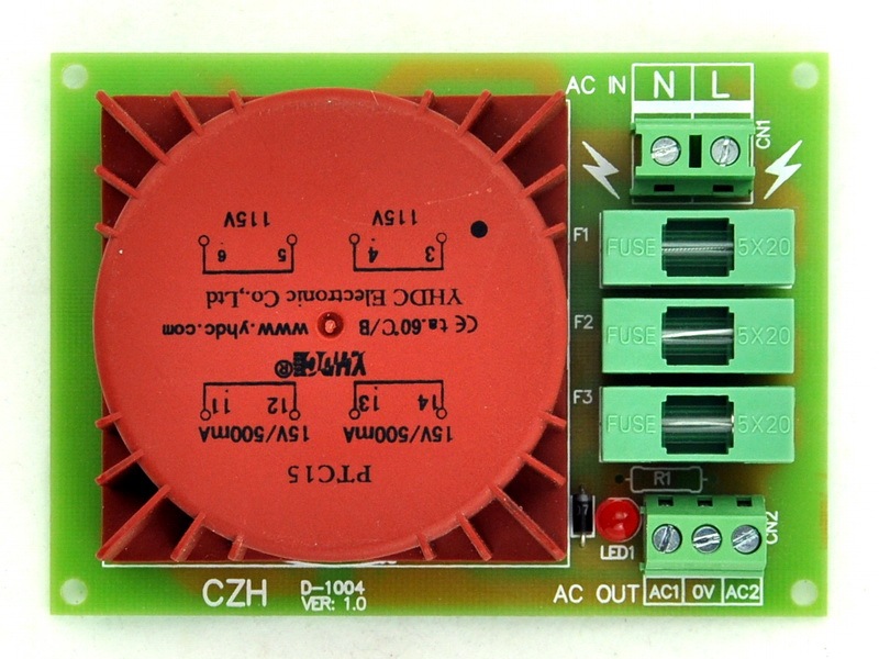 CZH P 230VAC, S 2x 15VAC, 15VA DIN Rail Mount Toroidal Power Transformer Module.