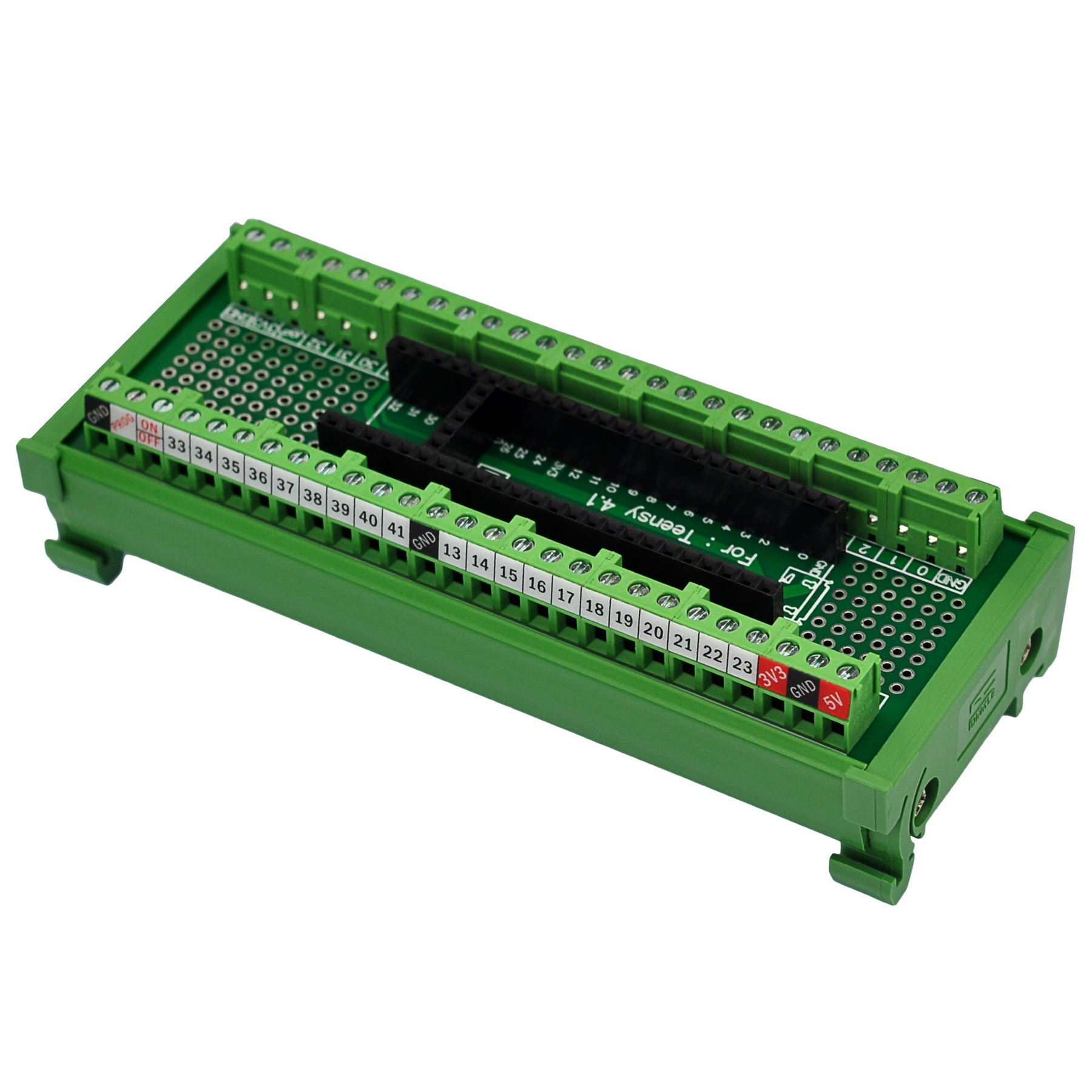 Terminal Block Breakout Board Module for Teensy 4.1, DIN Rail Mount Version