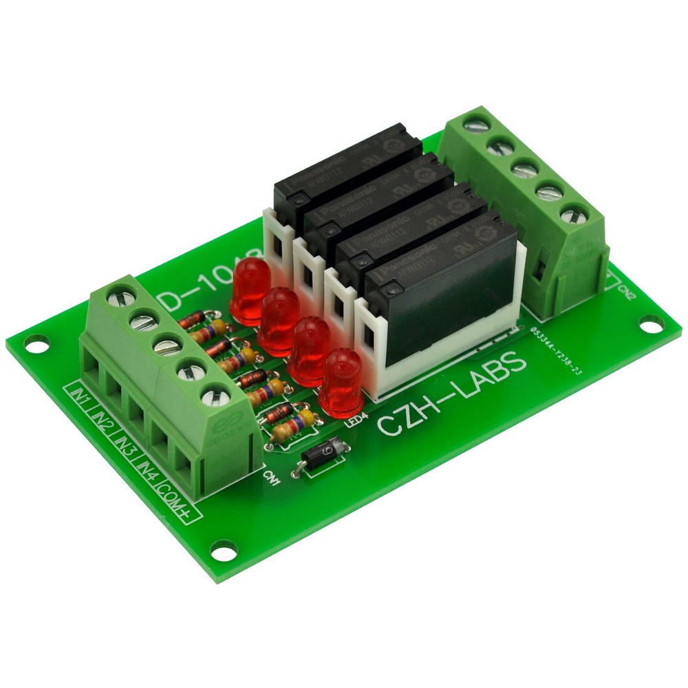 CZH-LABS Slim Panel Mount DC12V Sink/NPN 4 SPST-NO 5A Power Relay Module, APAN3112