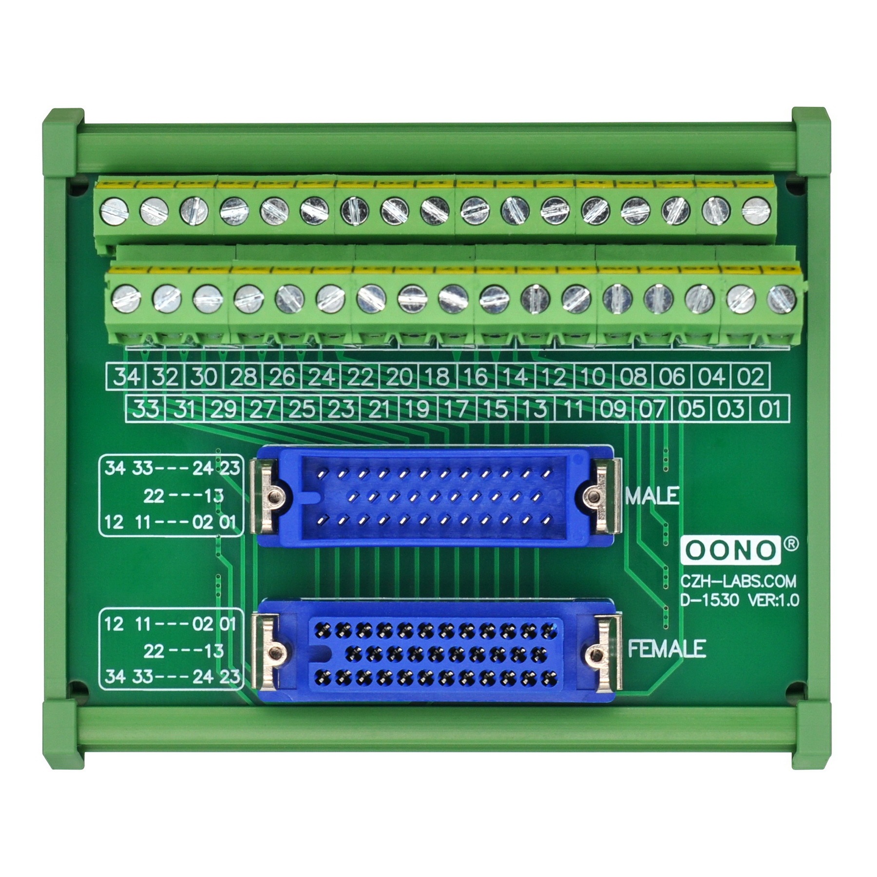 DIN Rail Mount MR34 Male-Female Breakout Board Terminal Block Interface Module, MR-34RMD2 MR-34RFD2