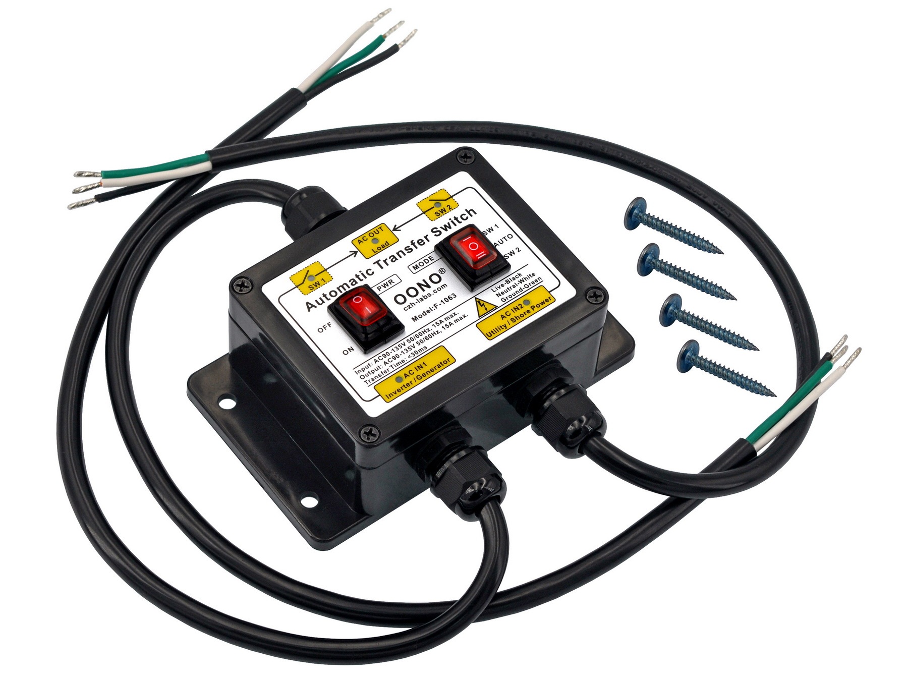 Manual and Automatic Transfer Switch, AC120V 15A ATS Auto Transfer Switch