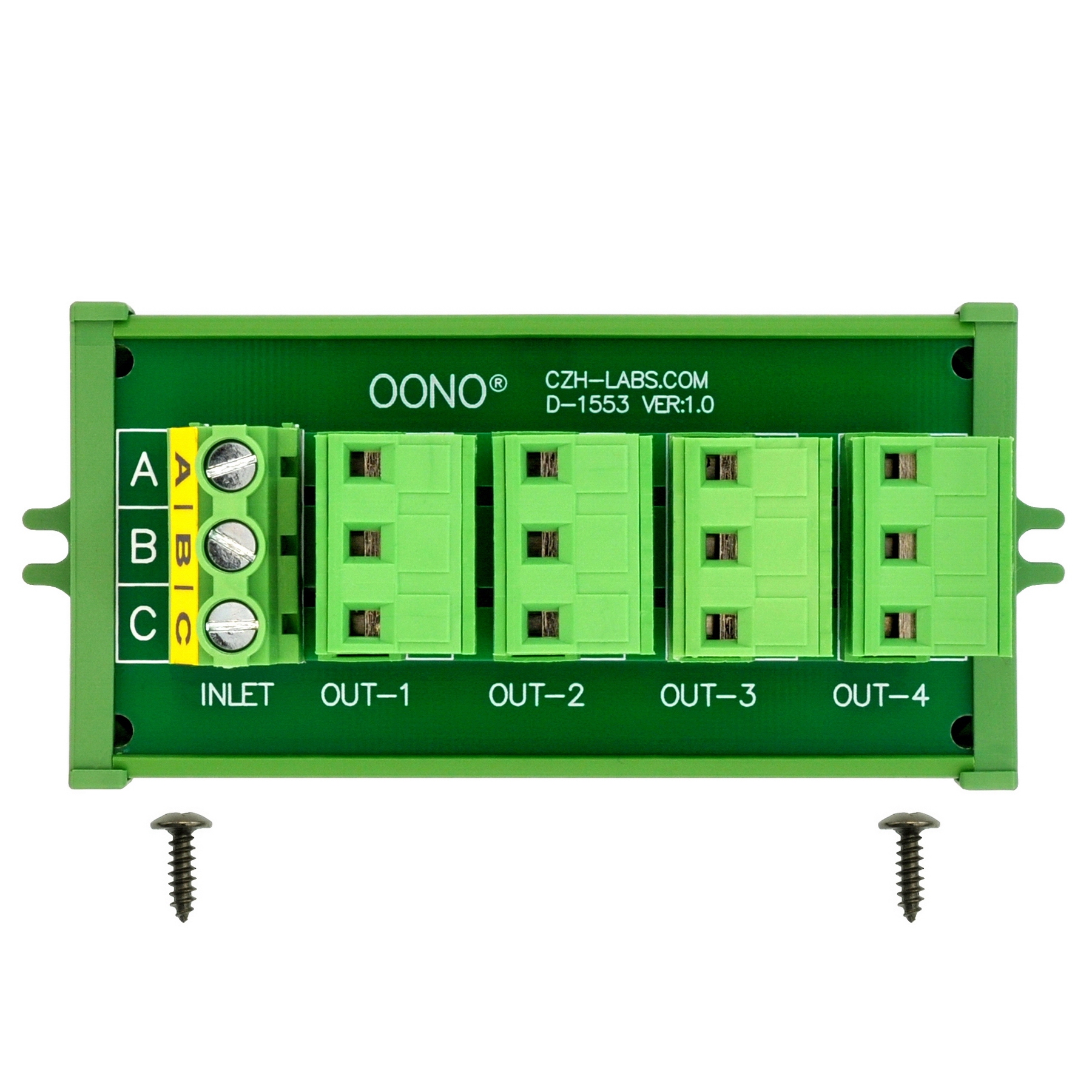 Screw Mount 30A/300V 4x3 Position Pluggable Terminal Block Distribution Module, OONO D-1553P