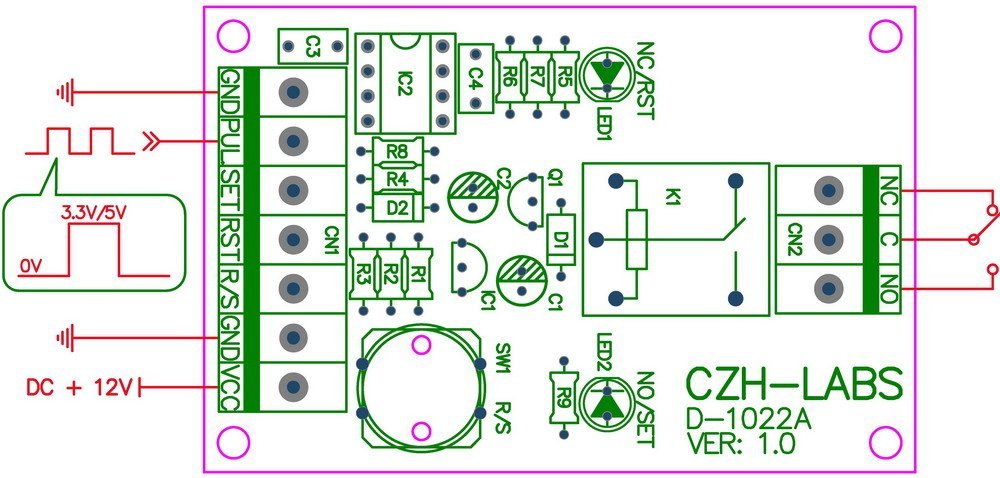 Panel Mount Momentary-Switch/Pulse-Signal Control Latching SPDT Relay Module,12V.