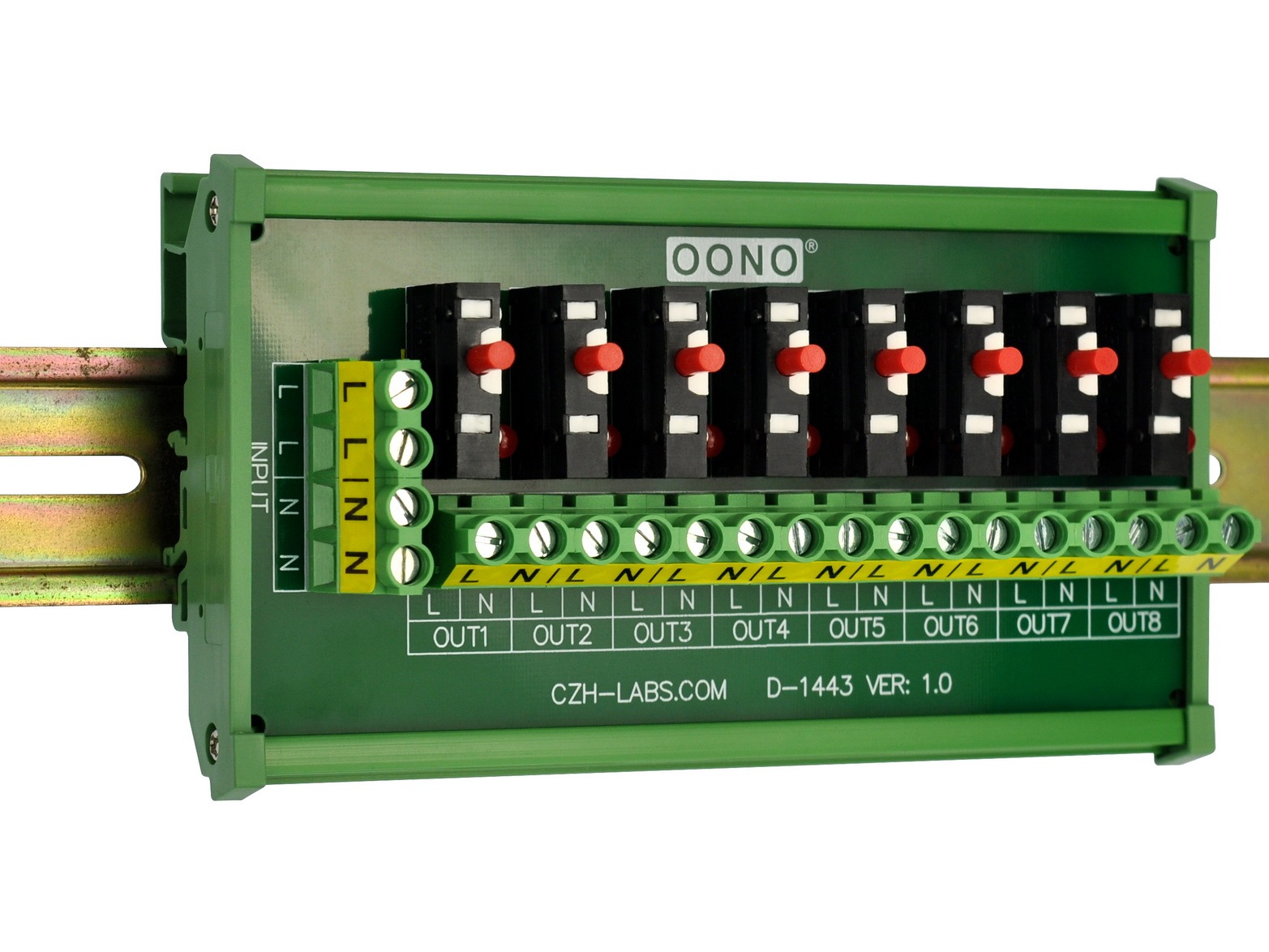 Resettable Thermal Circuit Breaker Overload Protector 8 Channel Power Distribution Module DIN Rail Mount