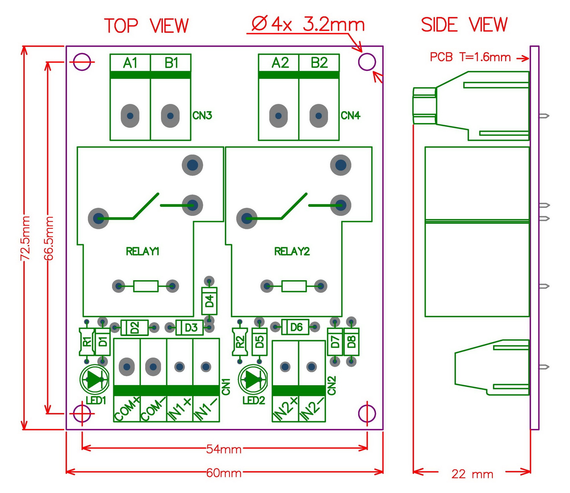 CZH-Labs 24V Passive 2 SPST-NO 30Amp Power Relay Module Board.