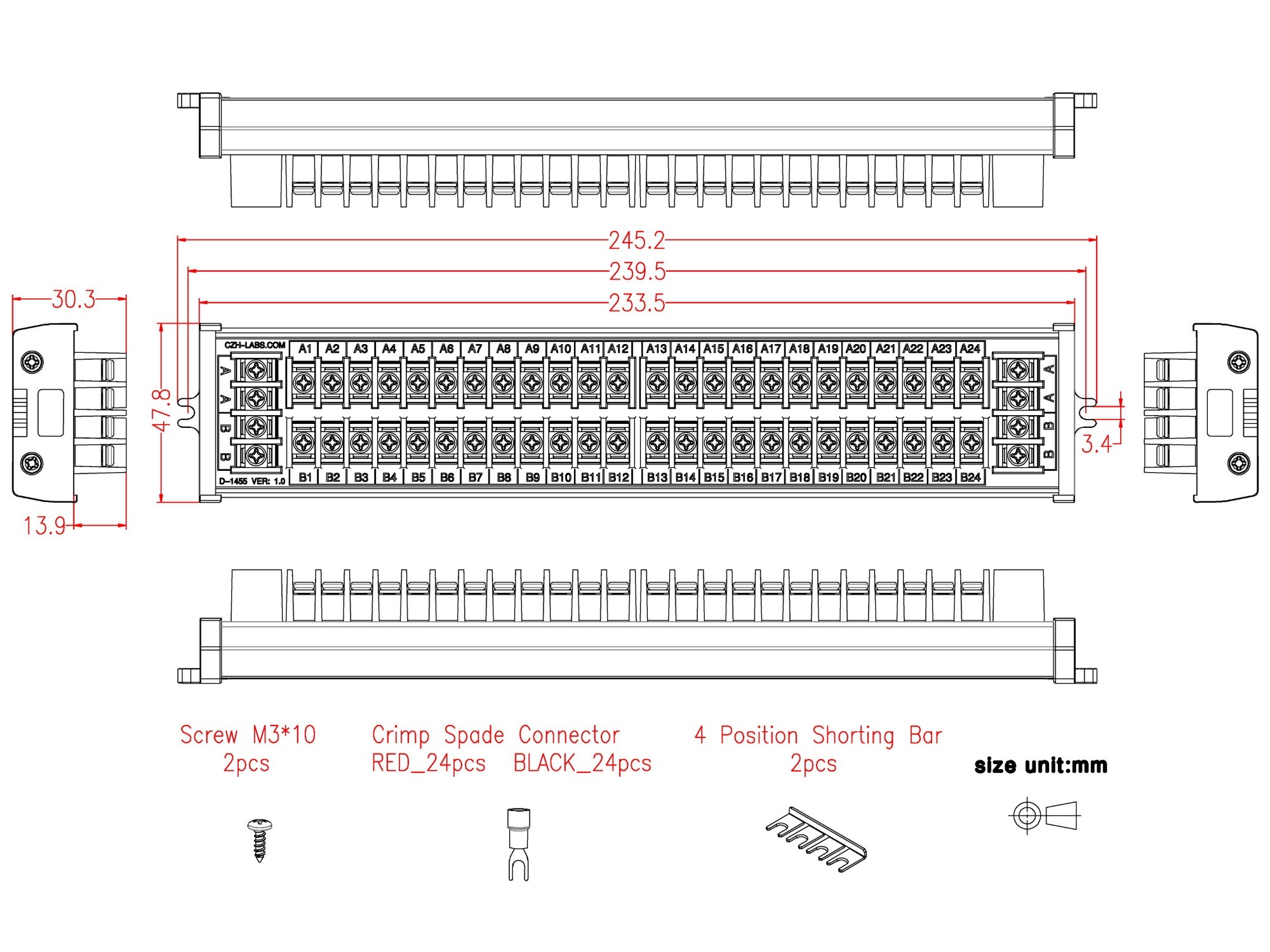 20Amp 2x24 Position Barrier Terminal Block Power Distribution Module