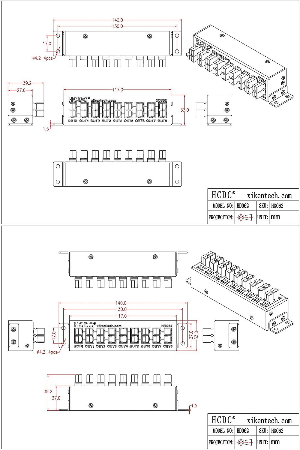HCDC HD062 8 Output DC Power Distribution Block Module for 15/30/45A Connects