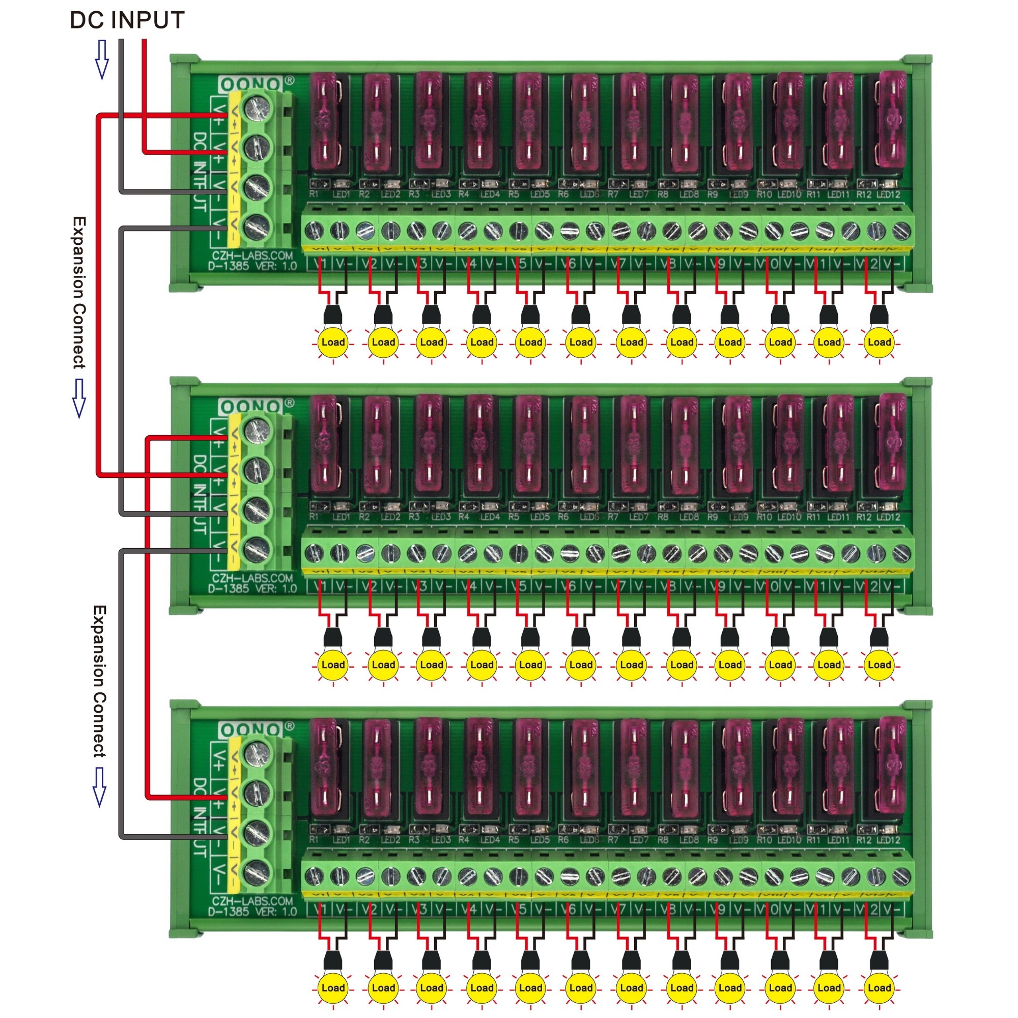 Screw Mount 12 Position DC Power Fuse Distribution Strip Module