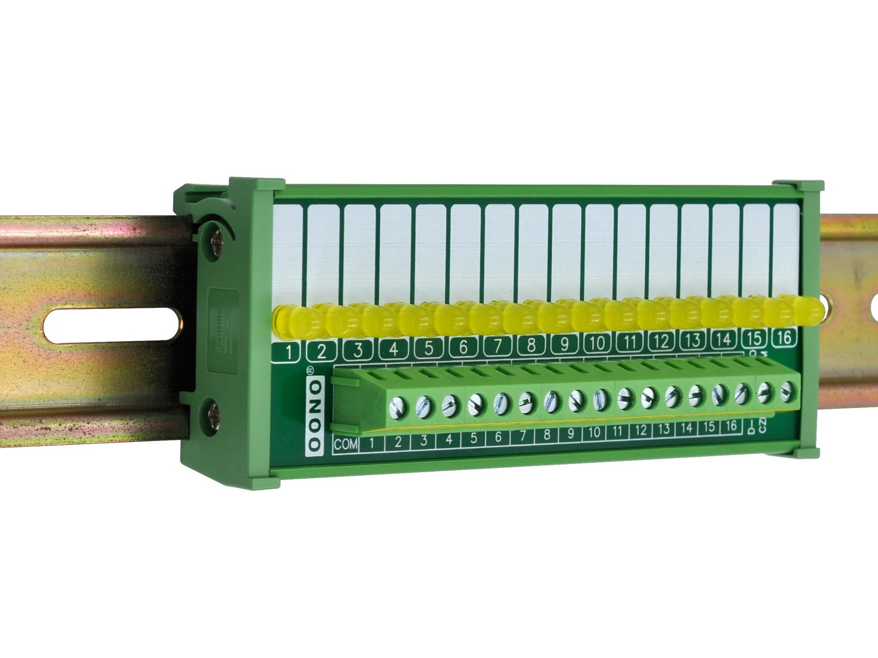 DIN Rail Mount 16 Yellow LED Indicator Light Module, Support 5-50VDC Common Positive and Negative