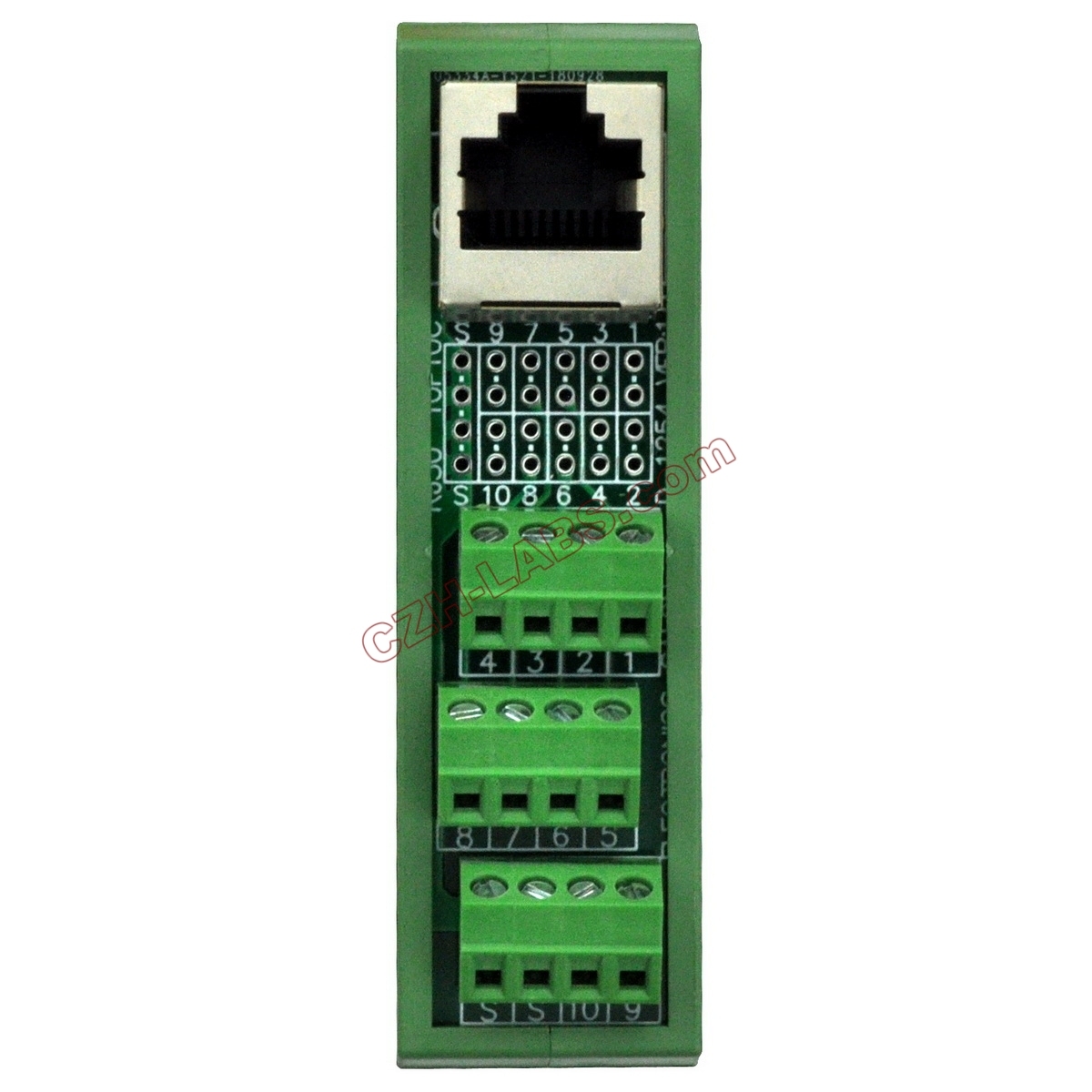 Slim DIN Rail Mount RJ50 10P10C Breakout Board Interface Module.