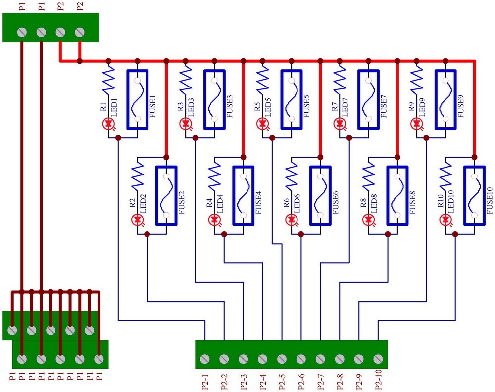 CZH-LABS DIN Rail Mount 80~140VAC 10 Position Power Distribution Fuse Module Board.