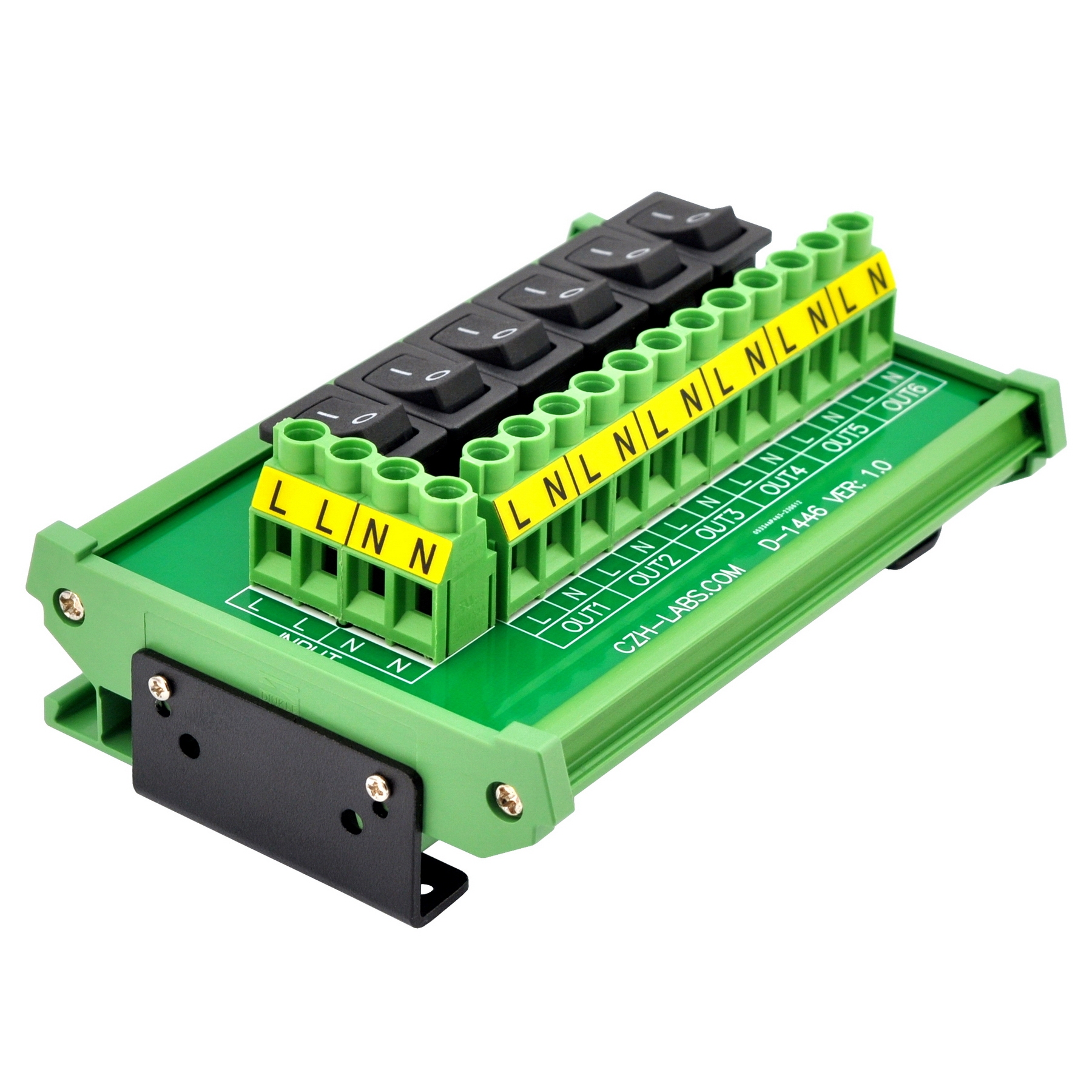 Wall Mount 6 Channel Rocker Switch AC 115V 230V Power Distribution Strip Module