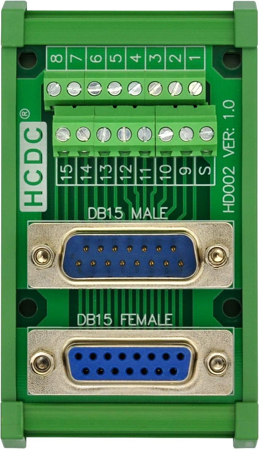 DIN Rail Mount D-SUB Male-Female Interface Module Terminal Block Breakout Board (DB15)