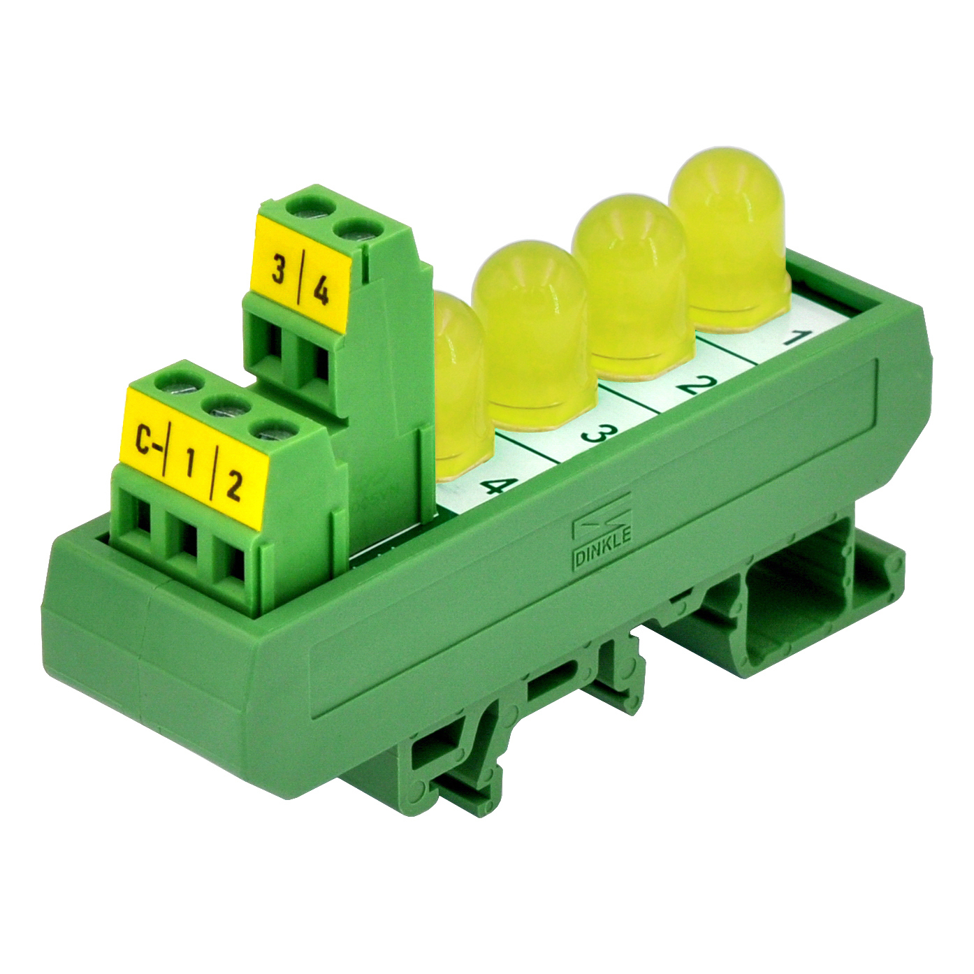 DIN Rail Mount DC 5-32V Common Negative 4 Yellow 10mm LED Indicator Light Module