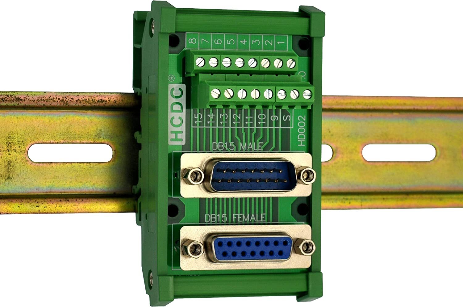 DIN Rail Mount D-SUB Male-Female Interface Module Terminal Block Breakout Board (DB15)