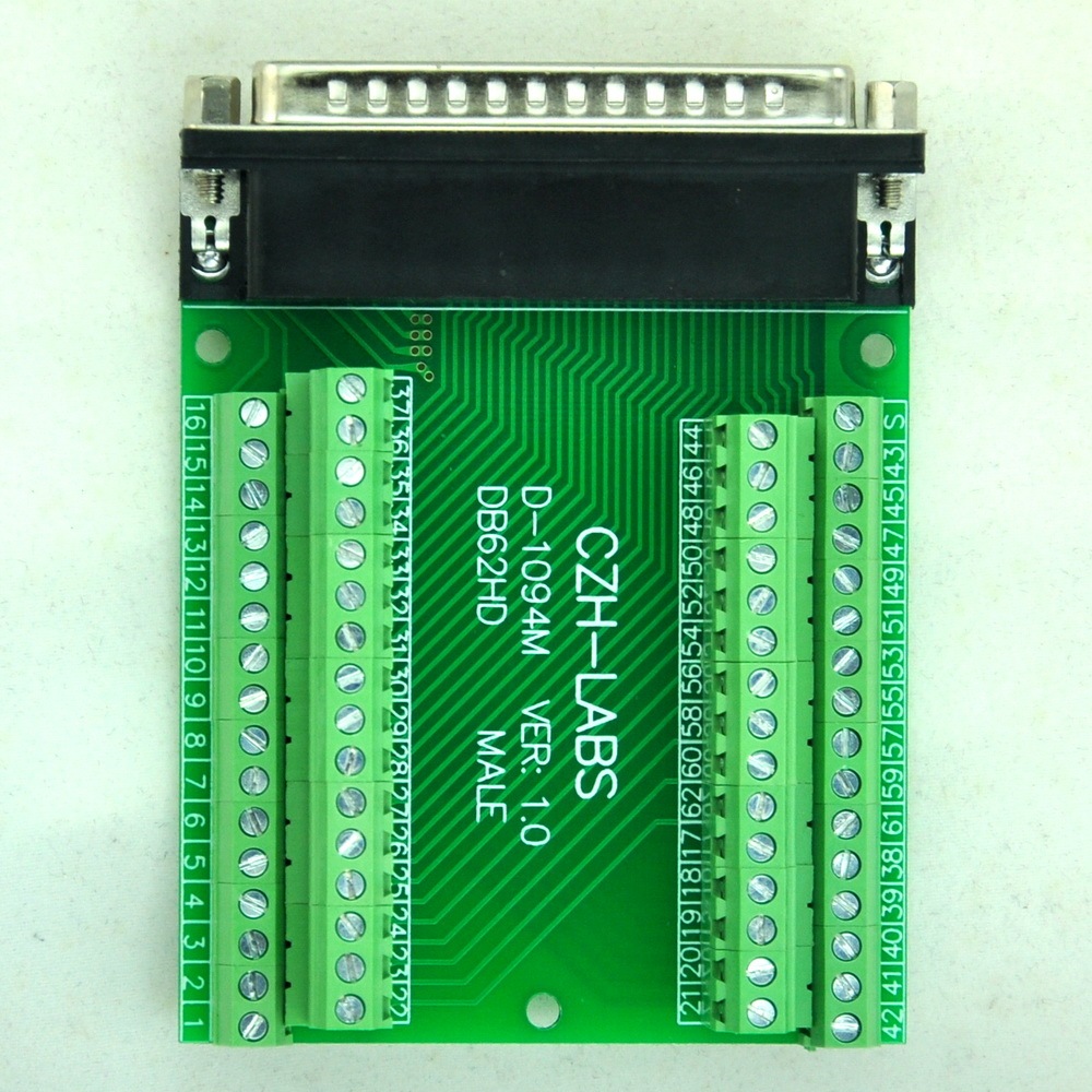 CZH-LABS Slim Right Angle D'SUB DB62HD Male Header Breakout Board Module, D-SUB.