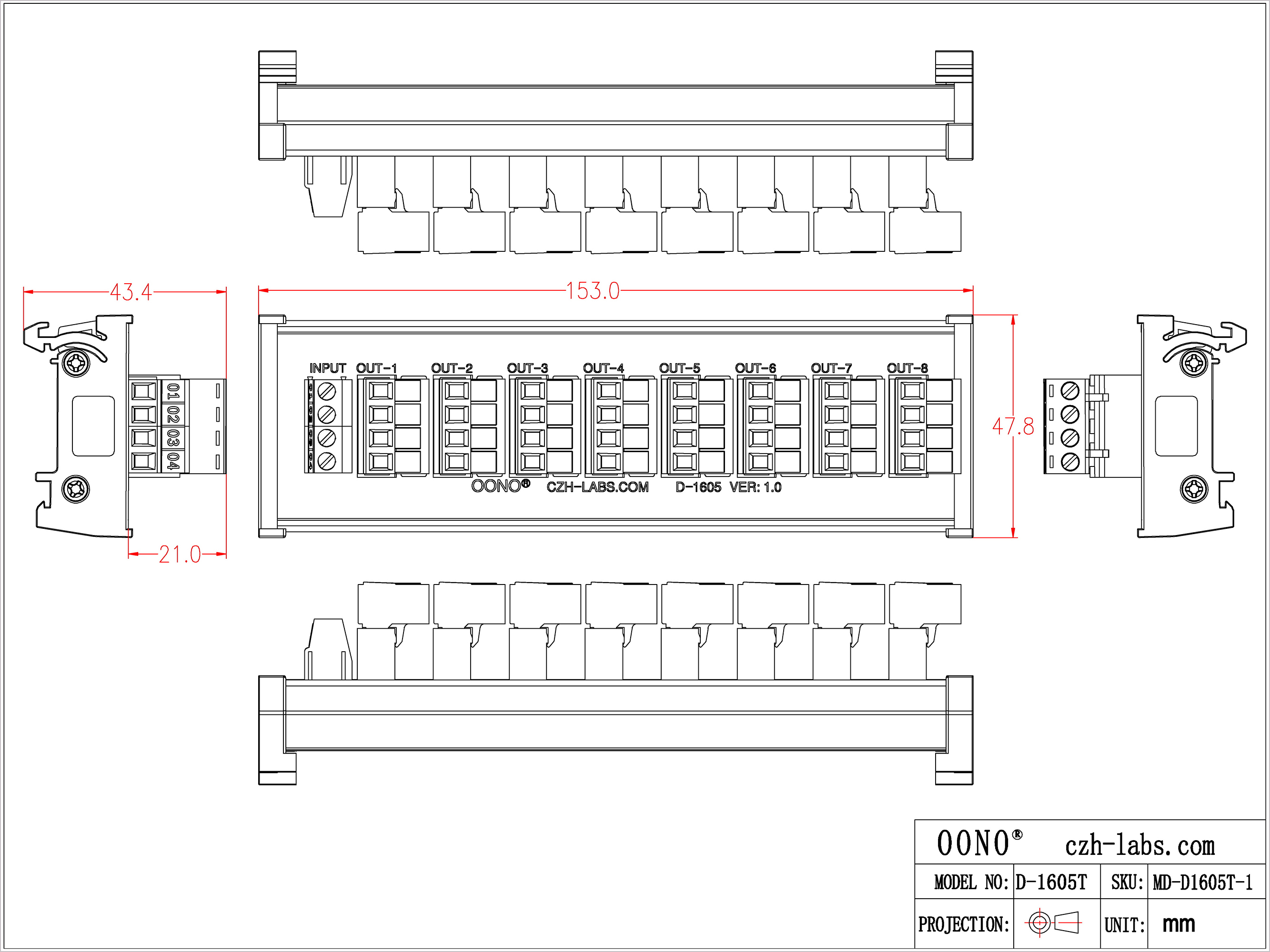 DIN Rail Mount 10A/300V 8x4 Pole Pluggable Screw Terminal Block Distribution Module