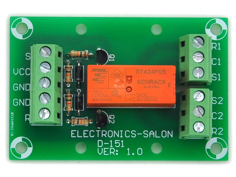 ELECTRONICS-SALON Bistable/Latching DPDT 8 Amp Power Relay Module, DC5V Coil, RT424F05