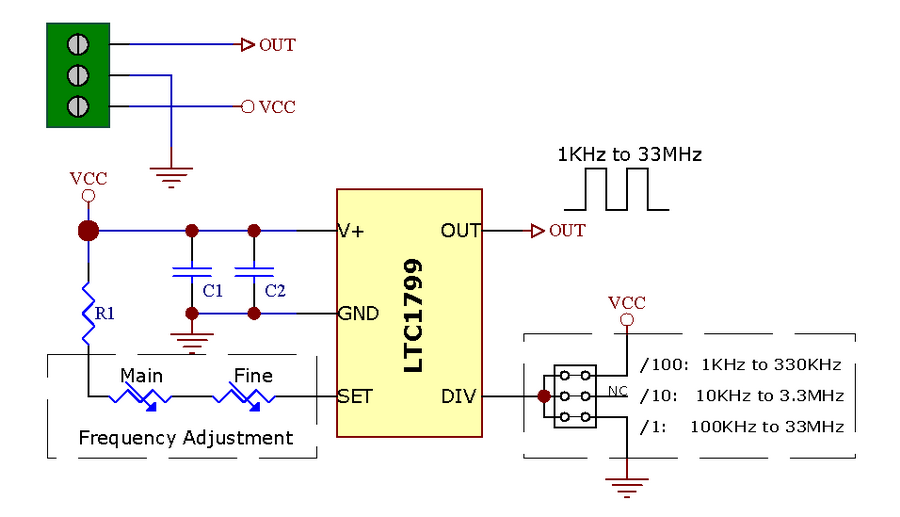ELECTRONICS-SALON 1KHz to 33MHz Adjustable Oscillator Module, LTC1799.