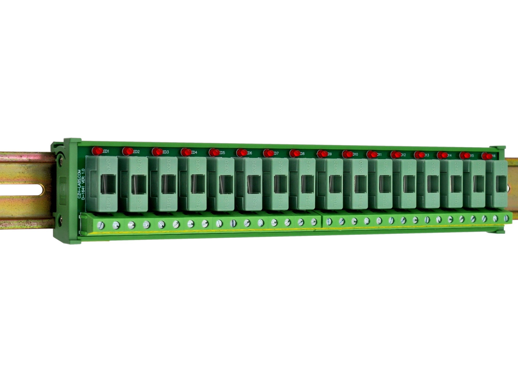 DIN Rail Mount DC 5 - 50V 16 Channel Fuse Module, OONO D-1641DT