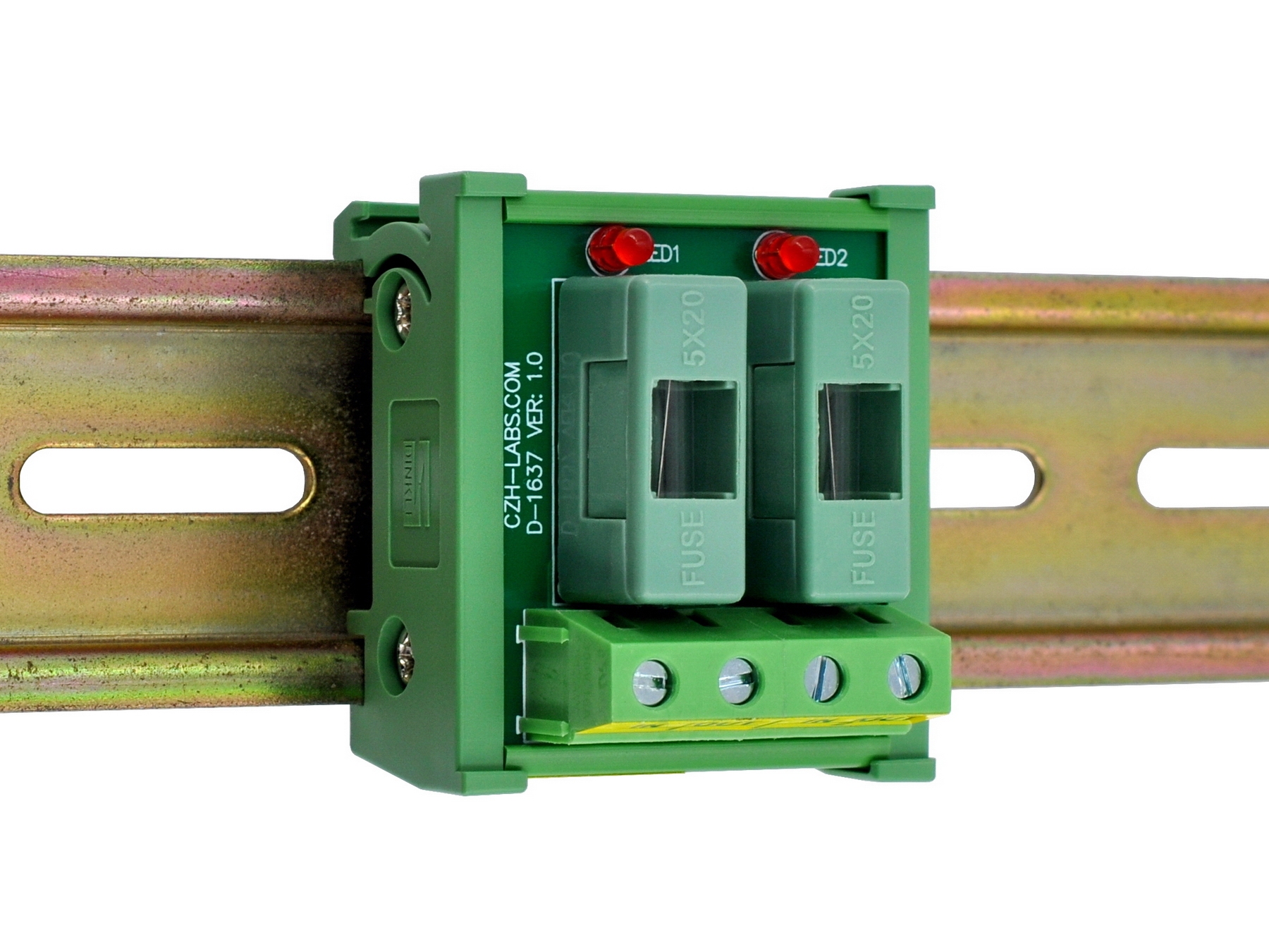 DIN Rail Mount AC 24 - 250V 2 Channel Fuse Module, OONO D-1637AT