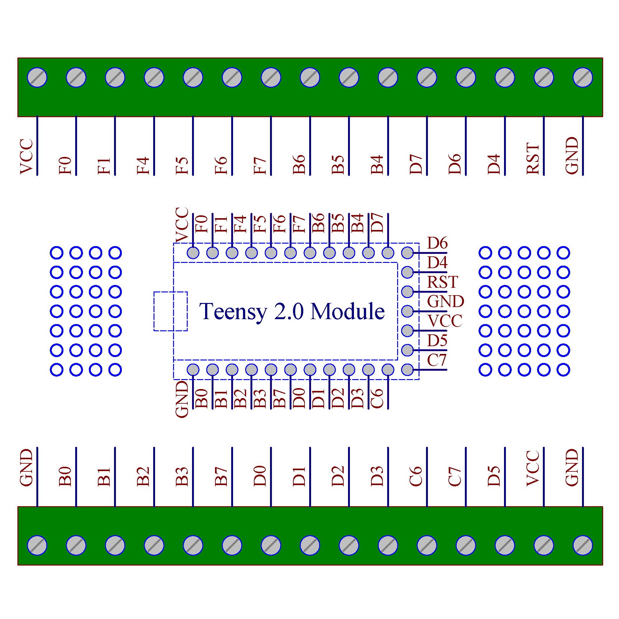 Terminal Block Breakout Board Module for Teensy 2.0, Screw Mount Version