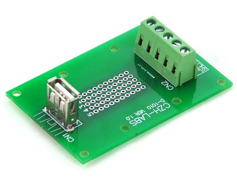 CZH-LABS USB Type A Female Vertical Jack Breakout Board, Terminal Block Connector.