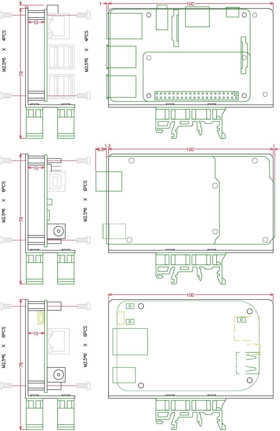 DIN Rail Mount Bracket for Raspberry Pi 1A+ 1B+ 2B 3B 3B+ 4B Zero, UNO Mega-2560 BeagleBone Black