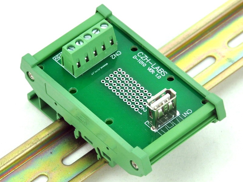 CZH-LABS DIN Rail Mount USB Type A Female Vertical Jack Module Board.